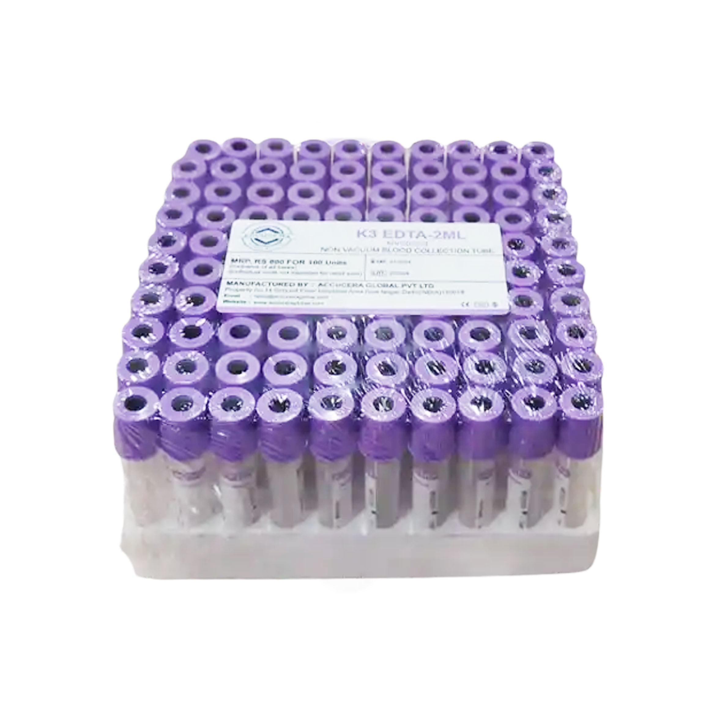 Accucera K3EDTA Non Vacuum Blood Collection Tube Pack Of 100 Tubes